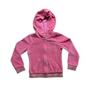 Y2K Juicy Couture Kids Pink Terry Zip Up Hoodie Glitter Logo Gold Trim Size 6